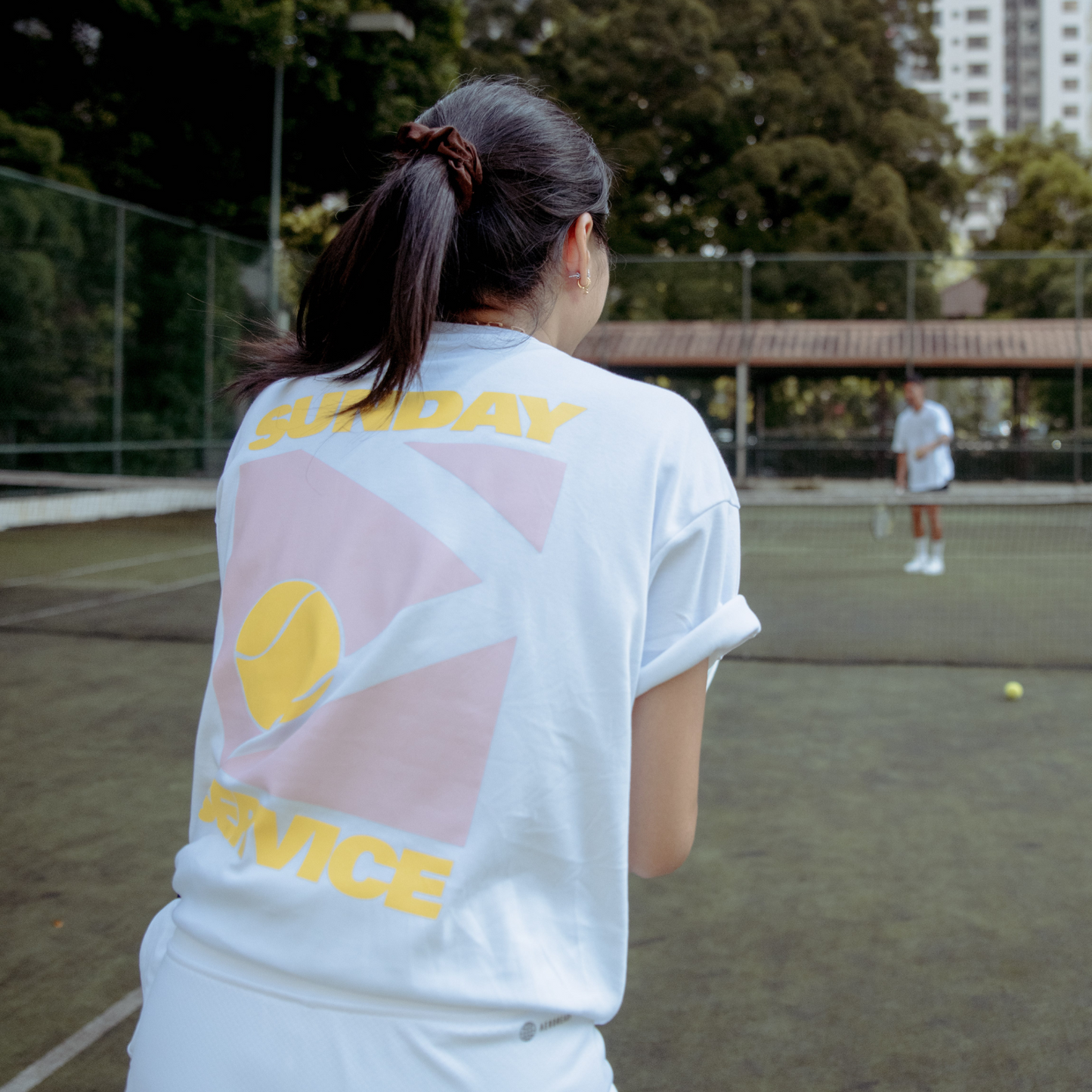 white & pink unisex sunday service tee