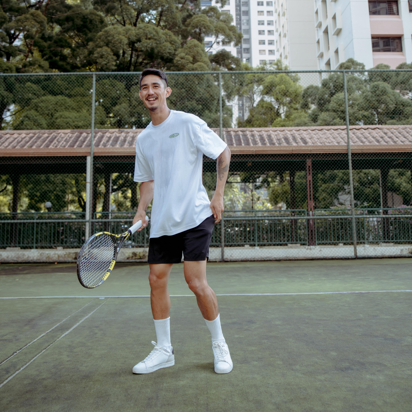 white & green unisex tennis club tee